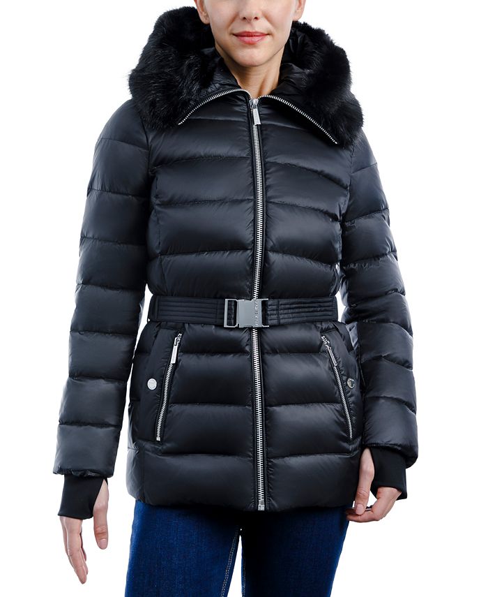 Michael Kors Women's Belted Faux-Fur-Trim Hooded Puffer Coat & Reviews -  Coats & Jackets - Women - Macy's