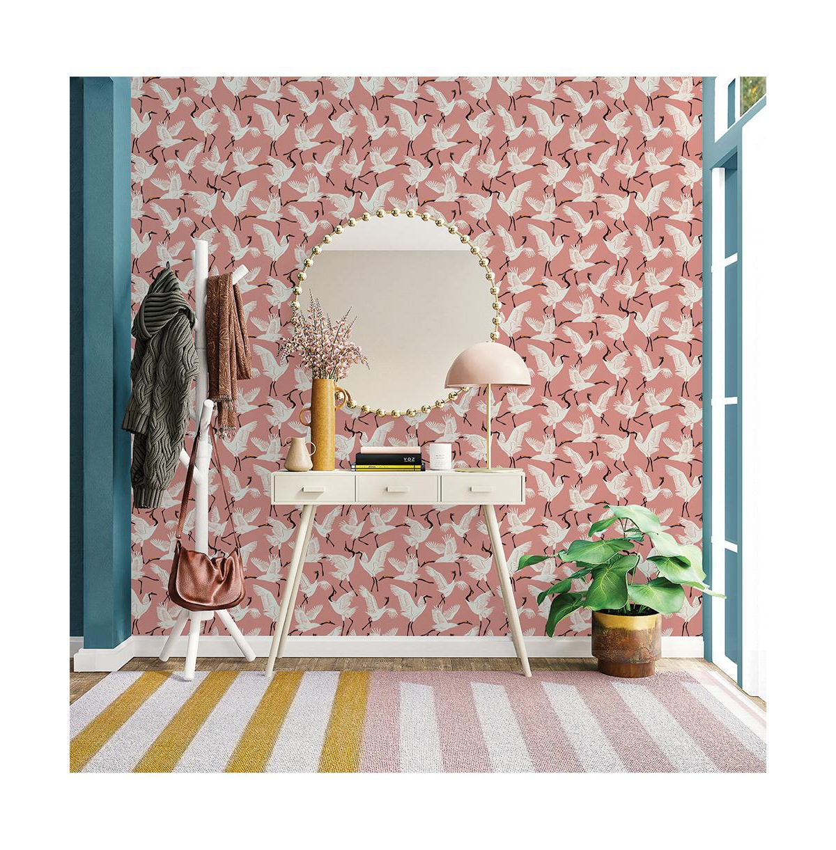 Tempaper Family Of Cranes Peel And Stick Wallpaper In Dusty Rose
