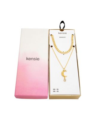 Rhinestone Double Layered Moon Necklace Set