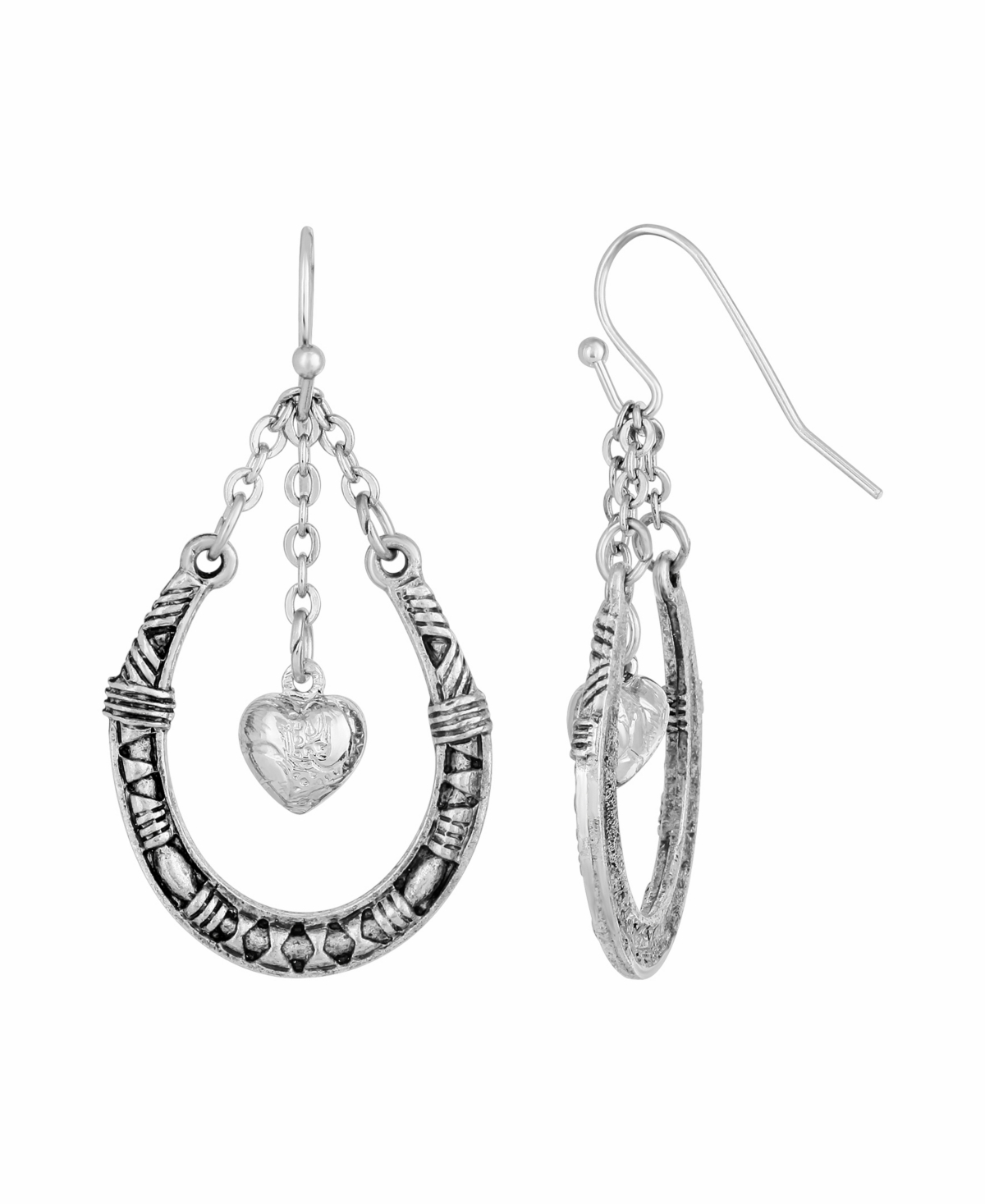 2028 Women's Pewter Horseshoe With Hanging Heart Earring In Gray