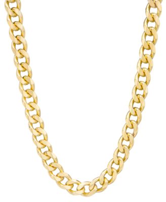 Italian Gold - Men's Beveled Curb Link 22" Chain Necklace in 14k Gold-Plated Sterling Silver