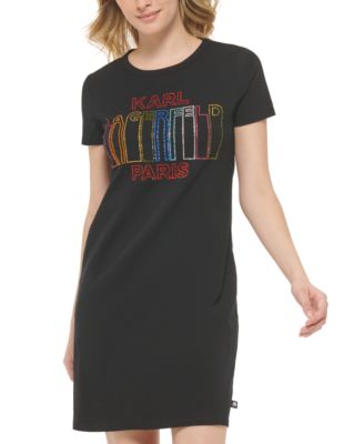 Karl Lagerfeld Paris - Women's Rhinestone-Logo T-Shirt Dress