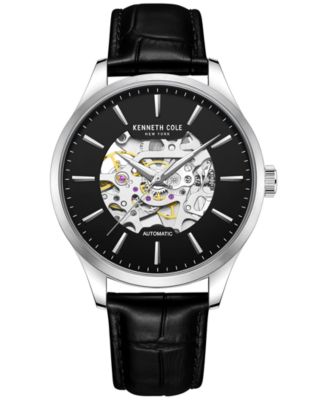 Kenneth Cole - Men's Automatic Black Leather Strap Watch 42mm