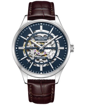 Kenneth Cole - Men's Automatic Brown Leather Strap Watch 42mm