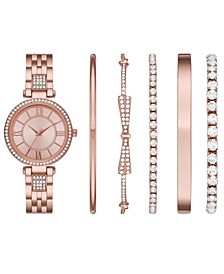 Women's Rose Gold-tone Stainless Steel Bracelet Watch, 34mm Gift Set