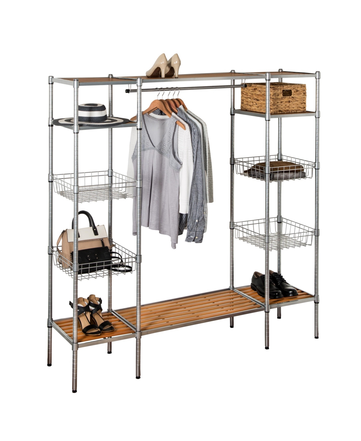 Shop Honey Can Do Garment Bar And Shelves With Freestanding Closet In Silver-tone