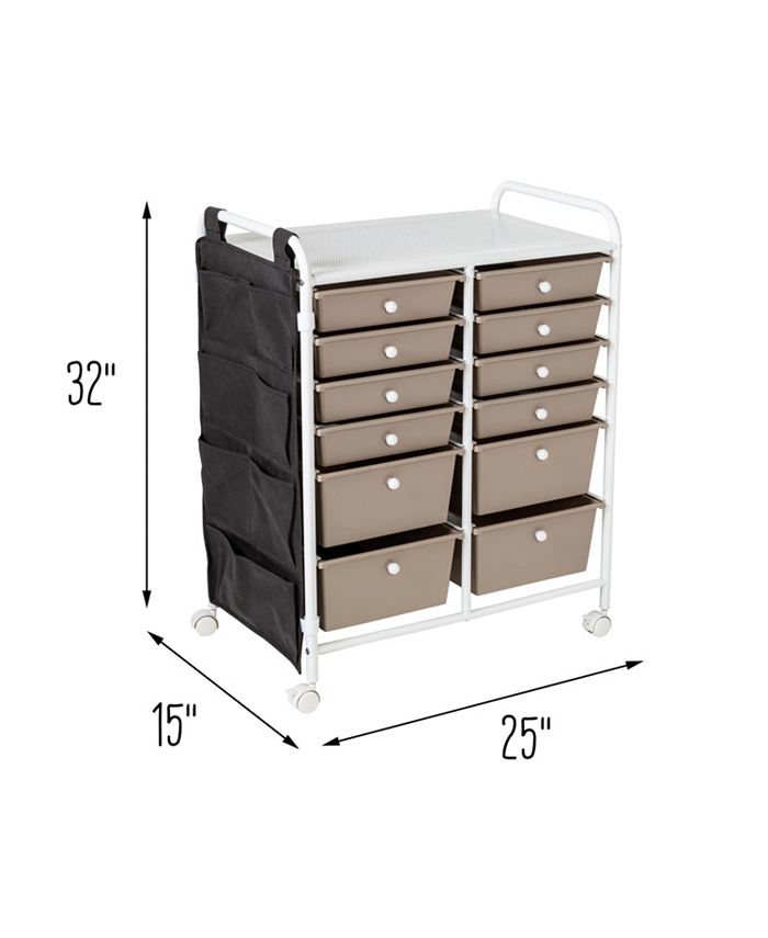 Honey Can Do 12 Drawer Metal Rolling Storage Cart with Side Pockets