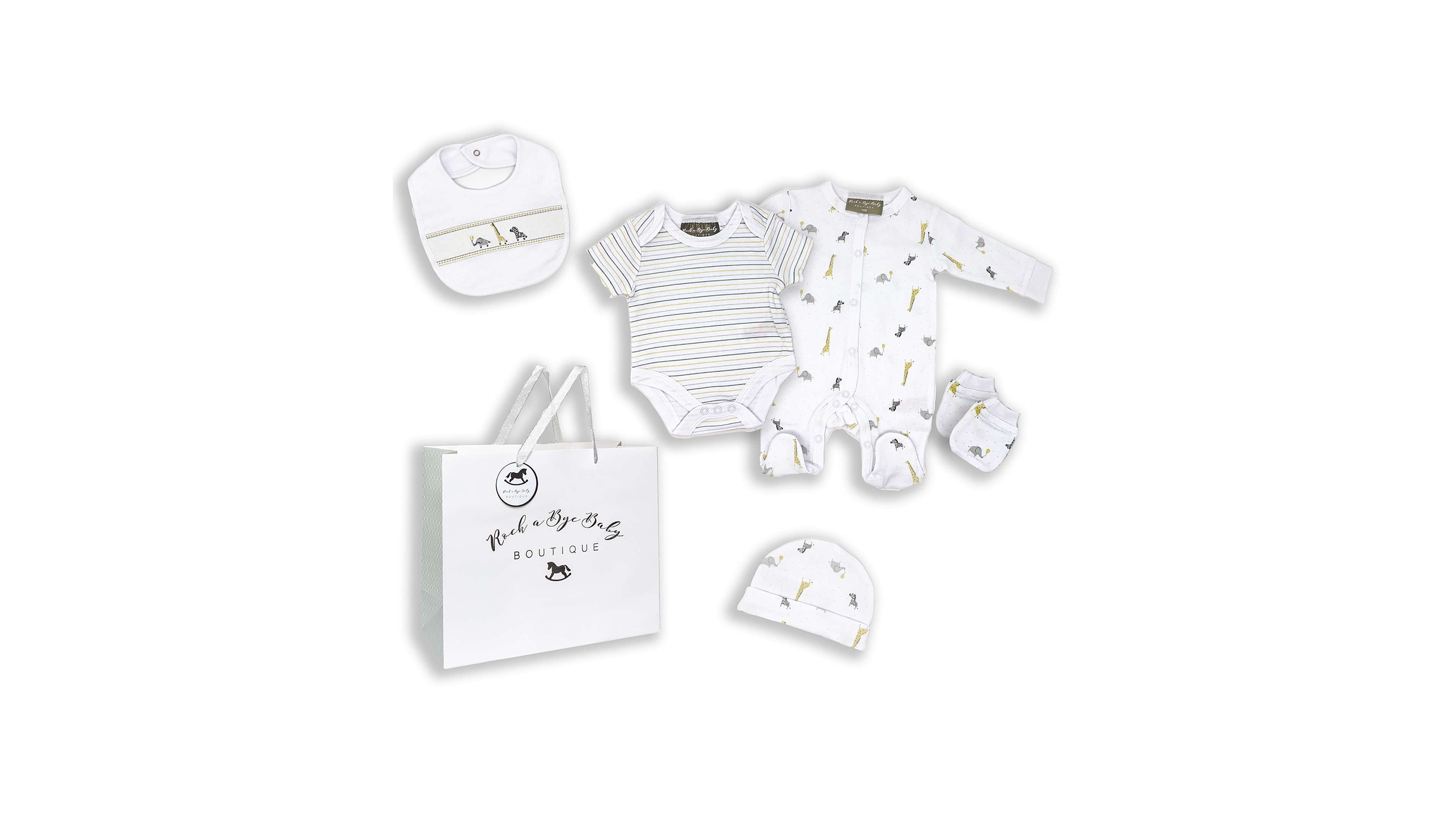 Baby Boys and Girls African Animal Layette Gift Mesh Bag, 5 Piece Set