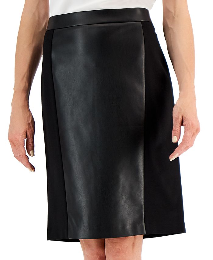 Kasper Women's Faux-Leather-Front Pull-On Skirt - Macy's