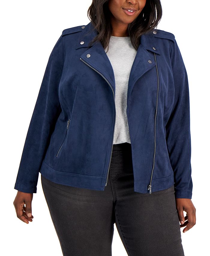 Style & Co Size Faux-Suede Moto Jacket, Created for Macy's - Macy's