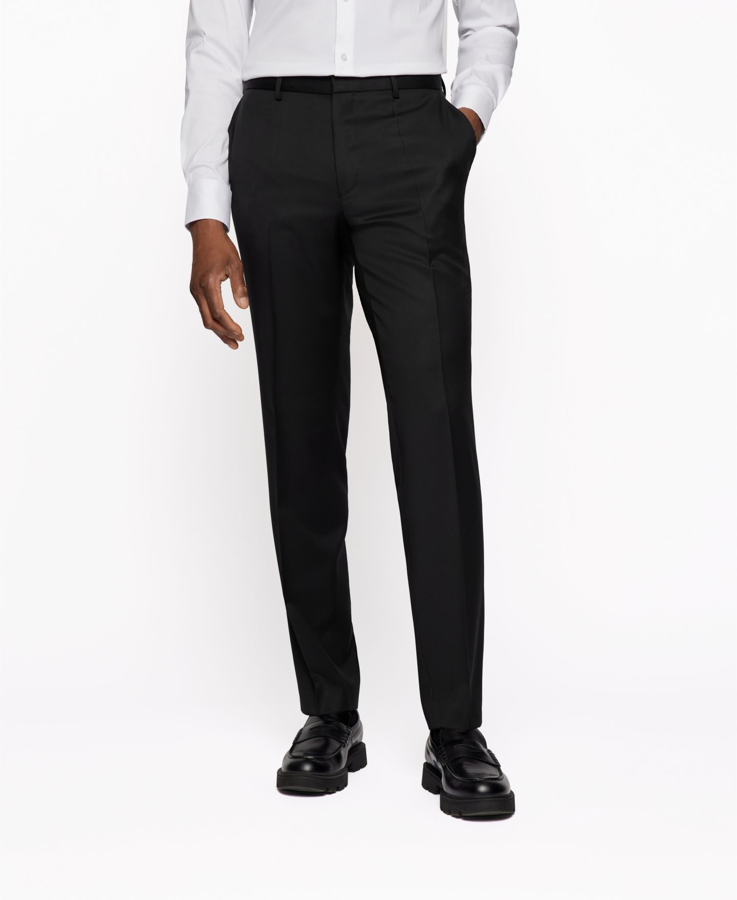 Мужские брюки Hugo Boss Regular-Fit Virgin Wool Formal Trousers, цвет: Чёрный — фото 1