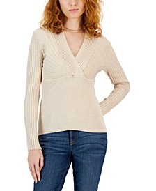 Women's Ribbed Surplice Pullover Sweater, Created for Macy's
