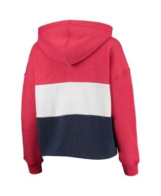 Women's '47 Heathered Red and Heathered Navy Washington Nationals Lizzy Cropped Pullover Hoodie