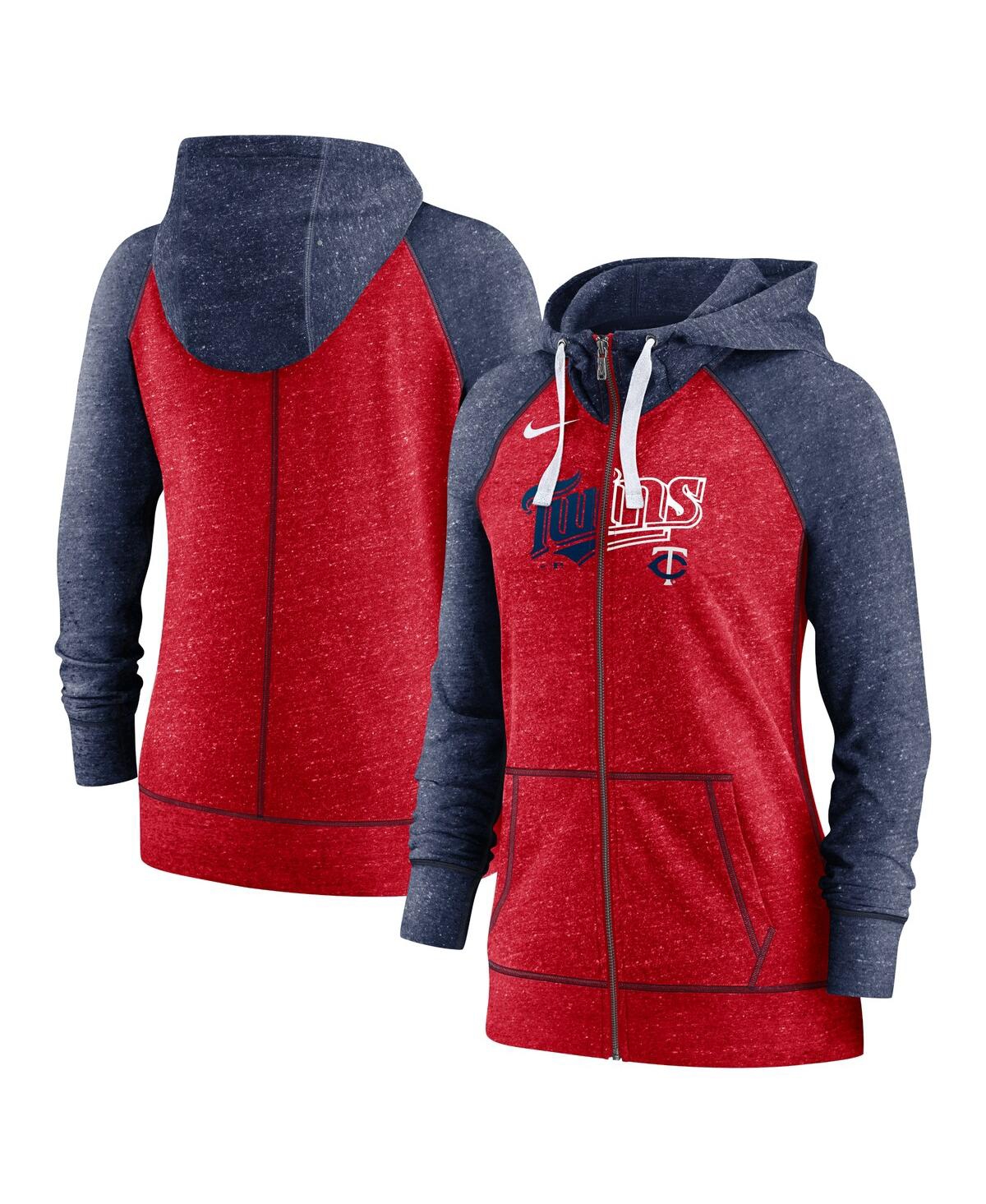 Nike Heather Red/heather Navy Minnesota Twins Split Wordmark Gym Vintage Raglan Lightweight Full-zip In Heathered Red,heathered Navy