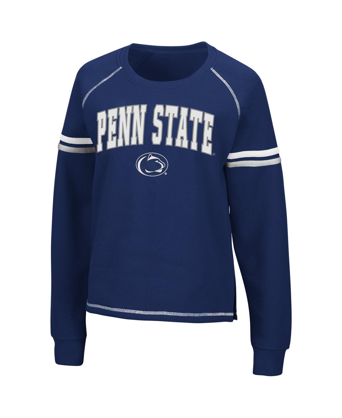 Shop Colosseum Women's  Navy Penn State Nittany Lions Sweep Pass Sleeve Stripe Raglan Pullover Sweatshirt