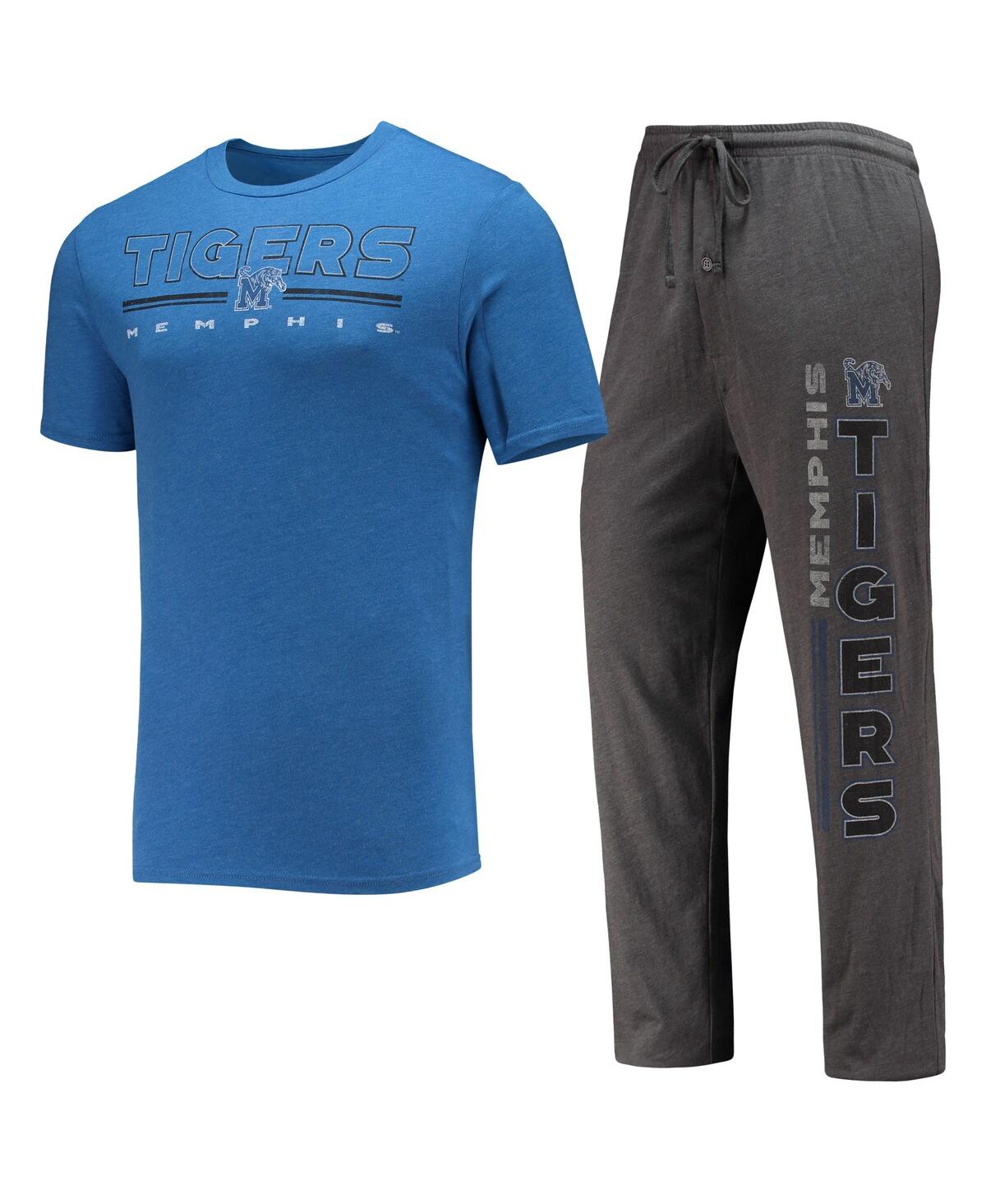 Shop Concepts Sport Men's  Heathered Charcoal, Royal Memphis Tigers Meter T-shirt And Pants Sleep Set In Heathered Charcoal,royal