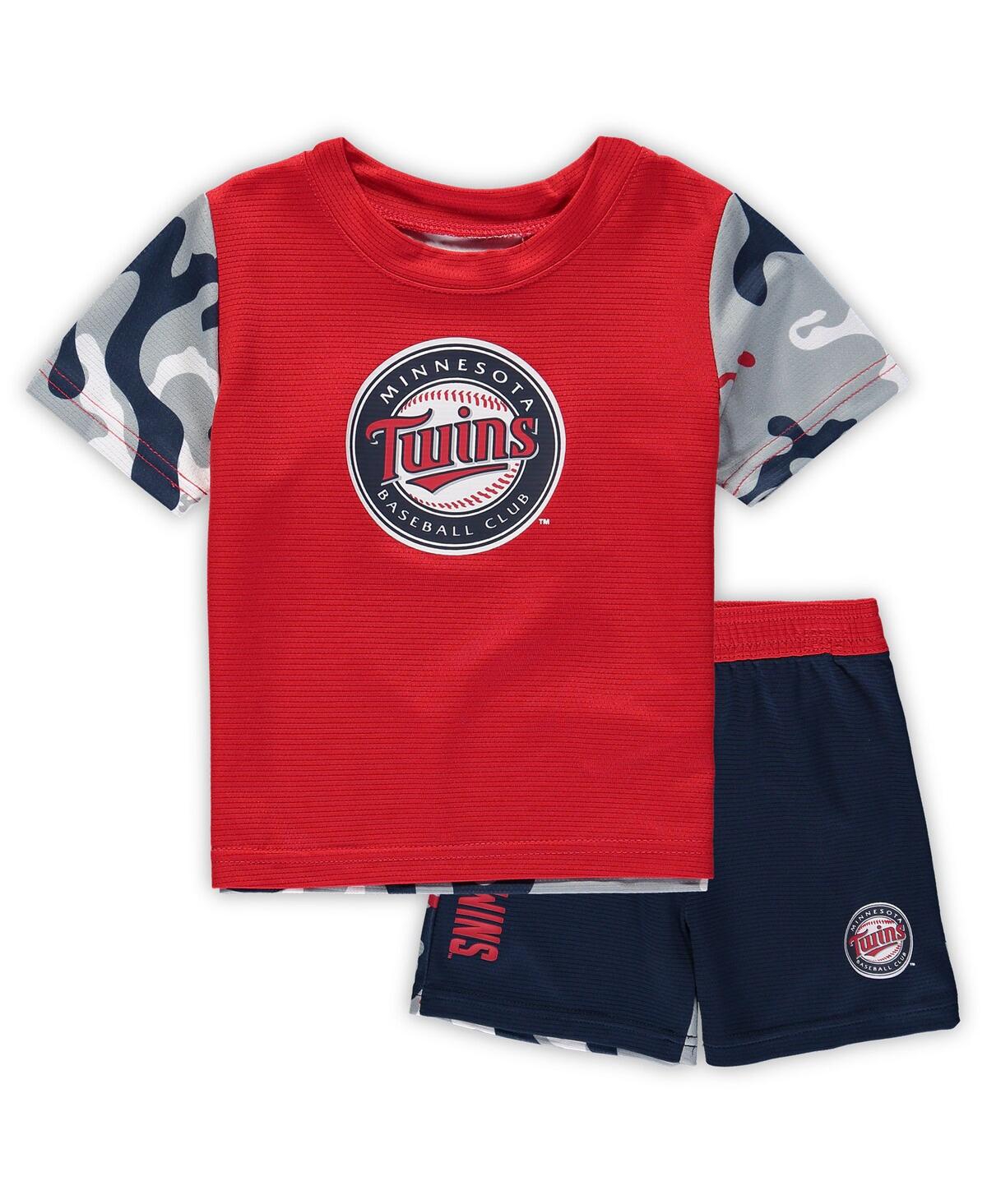Outerstuff Newborn And Infant Boys And Girls Red, Navy Minnesota Twins Pinch Hitter T-shirt And Shorts Set In Red,navy