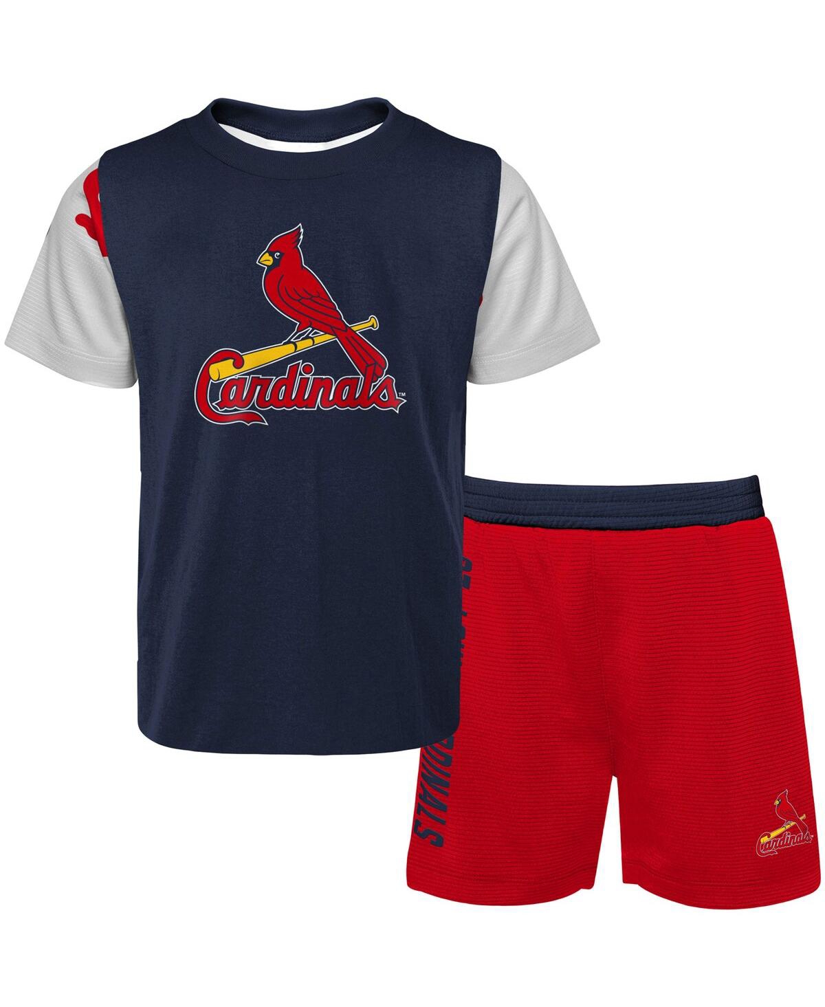 Shop Outerstuff Newborn And Infant Boys And Girls Navy, Red St. Louis Cardinals Pinch Hitter T-shirt And Shorts Set In Navy,red