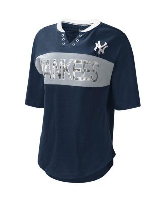 Women's Navy and Gray New York Yankees Lead Off Notch Neck T-shirt