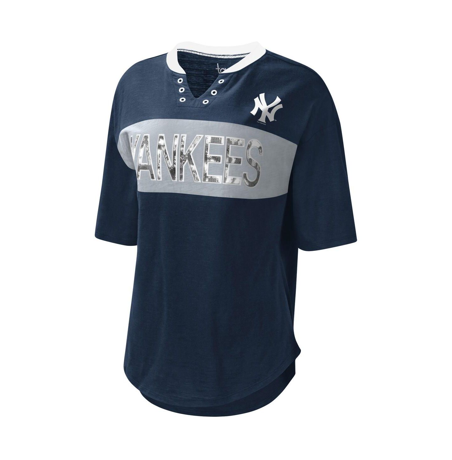 Женская футболка Touch Navy and Gray New York Yankees Lead Off Notch Neck — фото 3