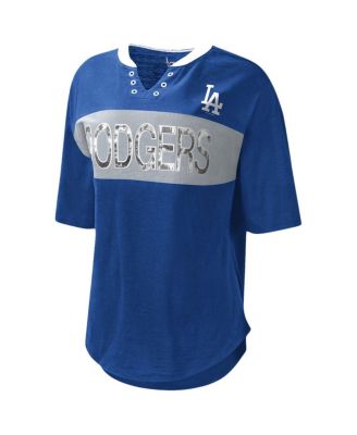 Women's Royal and Gray Los Angeles Dodgers Lead Off Notch Neck T-shirt