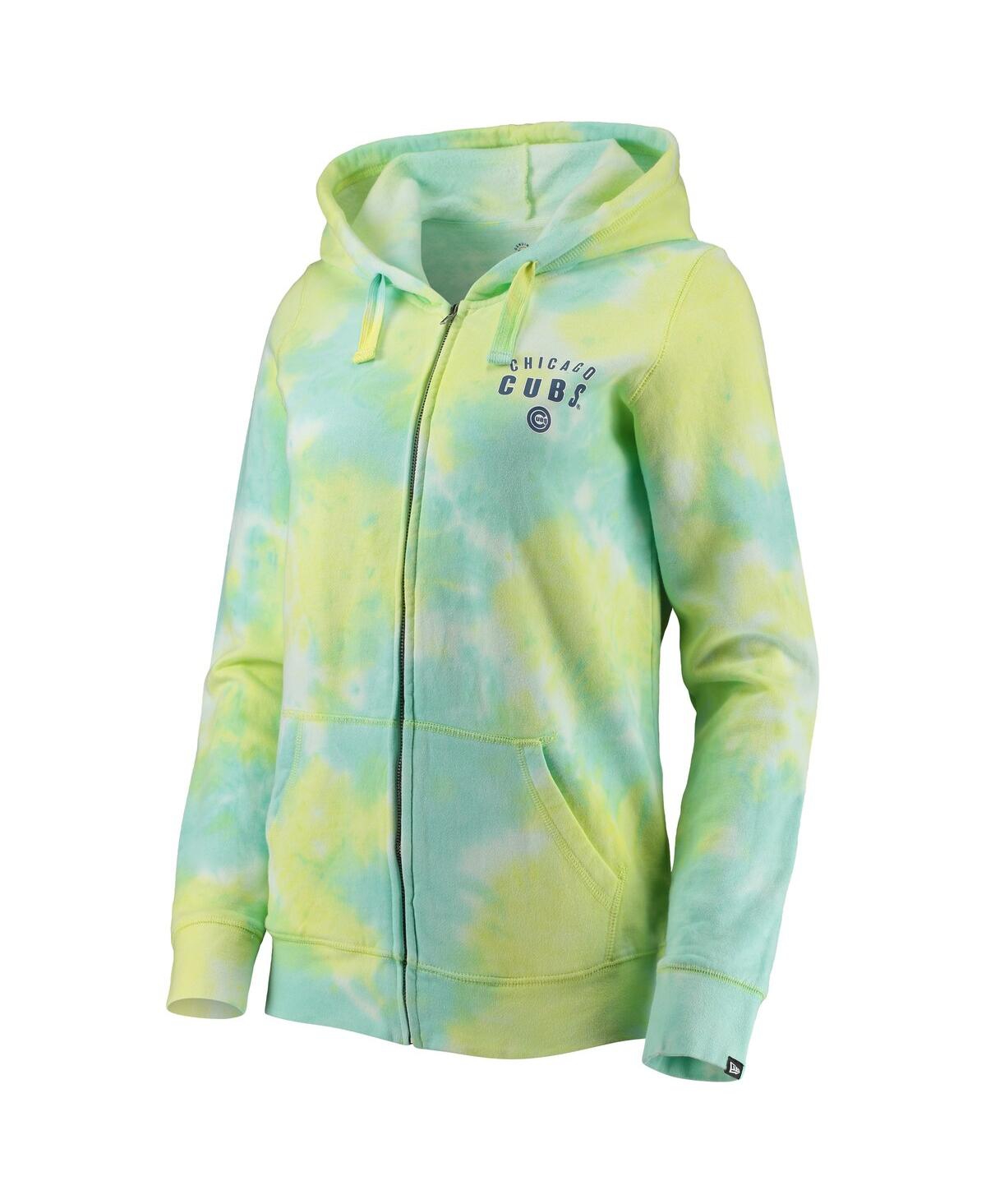 NEW ERA WOMEN'S NEW ERA WHITE CHICAGO CUBS TIE-DYE FULL-ZIP HOODIE 