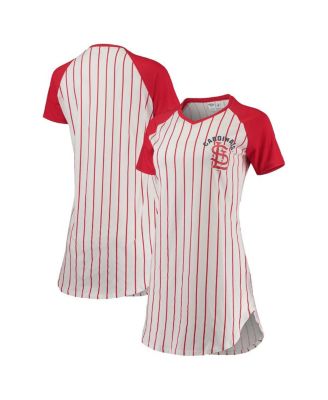 Women's White, Red St. Louis Cardinals Vigor Pinstripe Raglan V-Neck Nightshirt