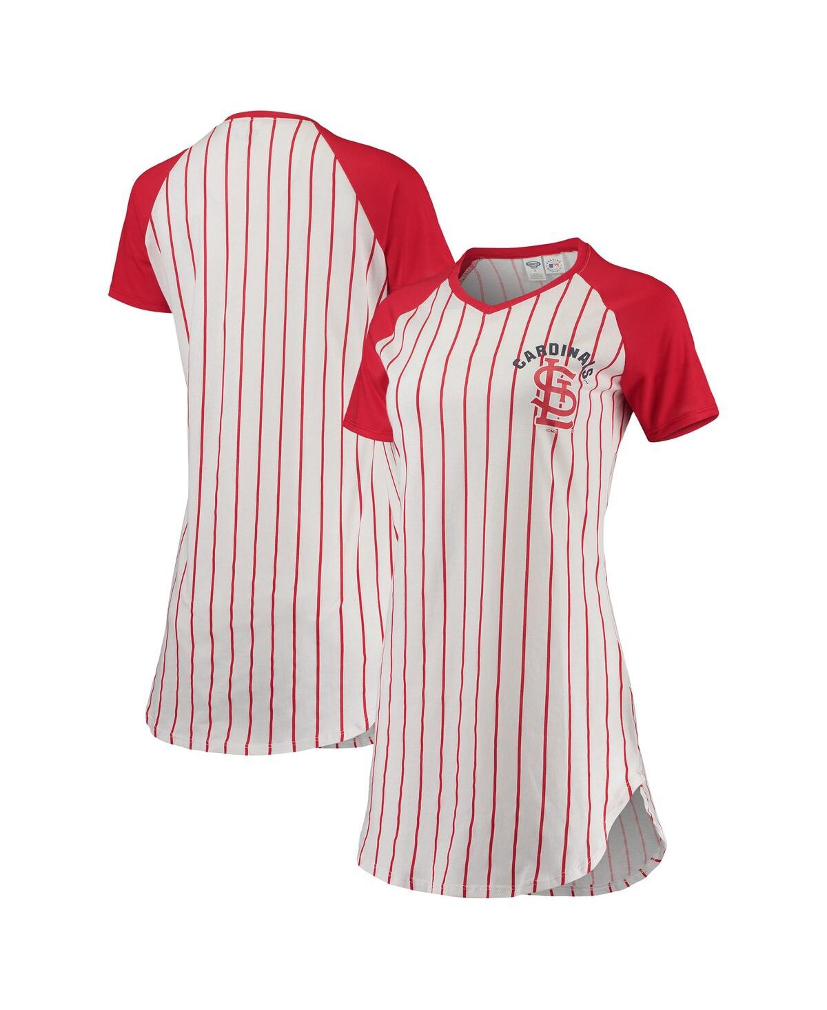 Shop Concepts Sport Women's  White, Red St. Louis Cardinals Vigor Pinstripe Raglan V-neck Nightshirt In White,red