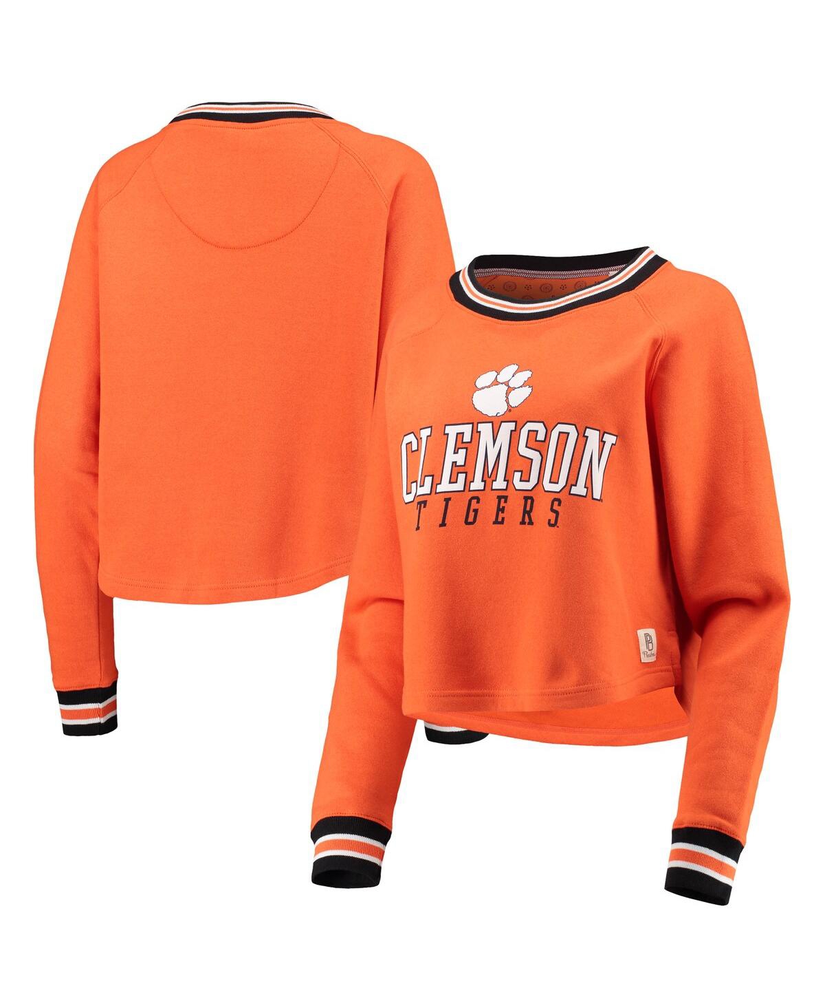 Women's PressboxClemson Tigers Cali Cozy Raglan Crop Pullover Sweatshirt - Orange