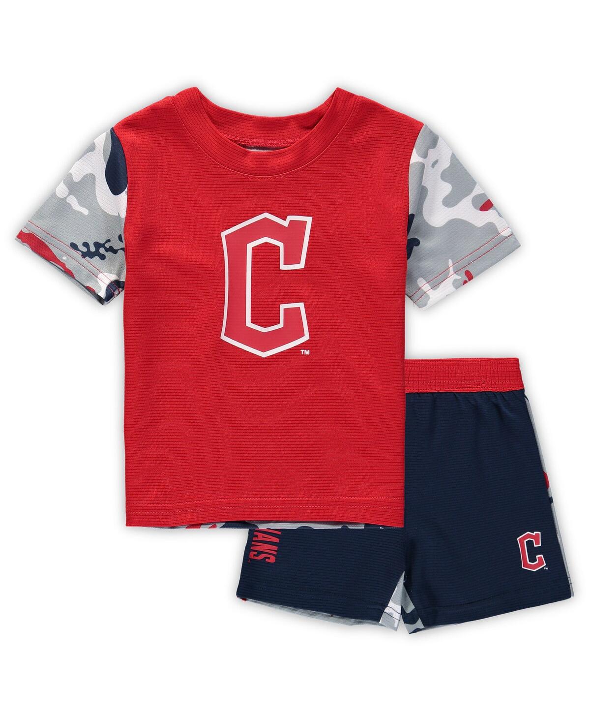 Outerstuff Babies' Newborn And Infant Boys And Girls Red, Navy Cleveland Guardians Pinch Hitter T-shirt And Shorts Set In Red,navy
