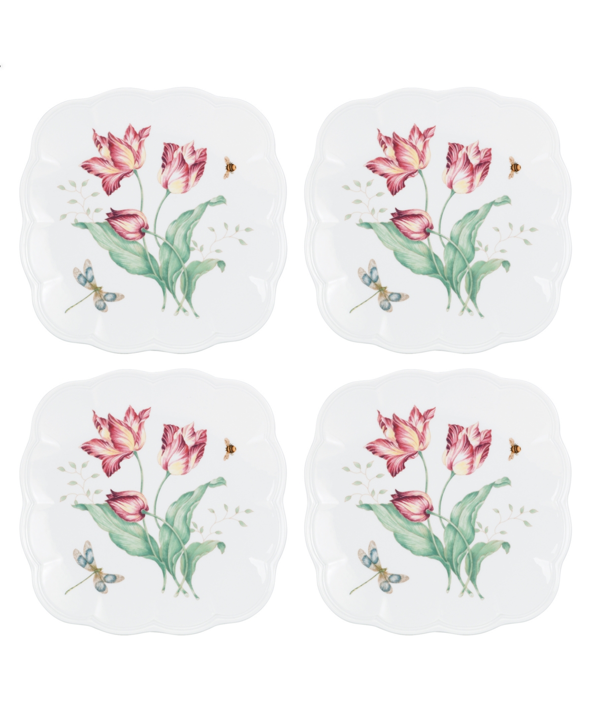 Lenox Butterfly Meadow Square Accent Plate Set, Set Of 4 In Multi And White