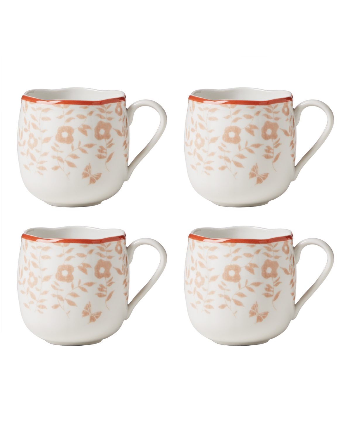 Lenox Butterfly Meadow Cottage Porcelain Mugs, Set Of 4 In Saffron Hue