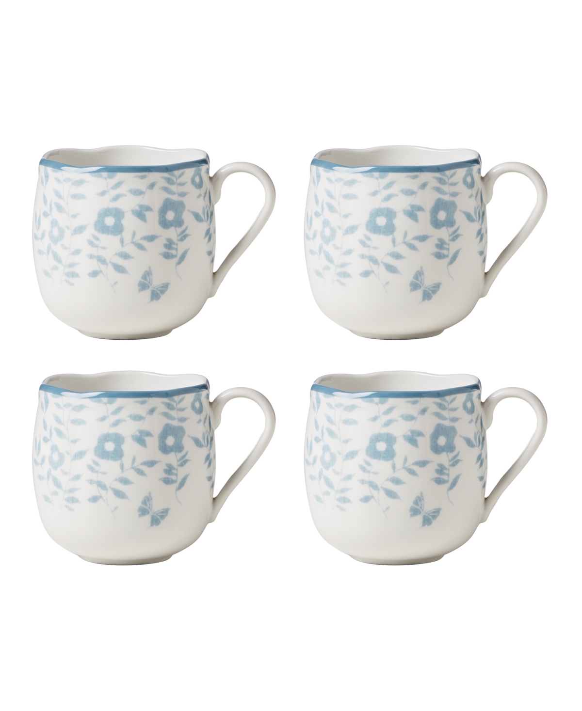 Lenox Butterfly Meadow Cottage Porcelain Mugs, Set Of 4 In Cornflower Hue