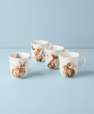 Butterfly Meadow Bunny Mugs, Set of 4