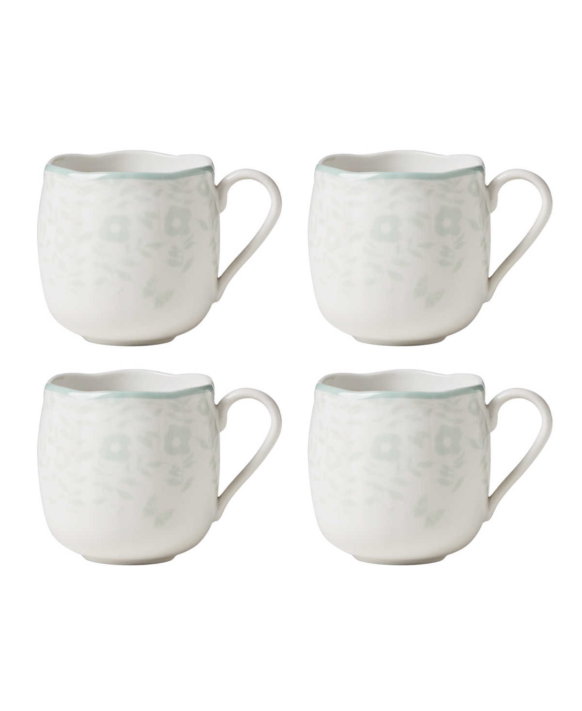 Lenox Butterfly Meadow Cottage Porcelain Mugs, Set Of 4 In Sage Hue