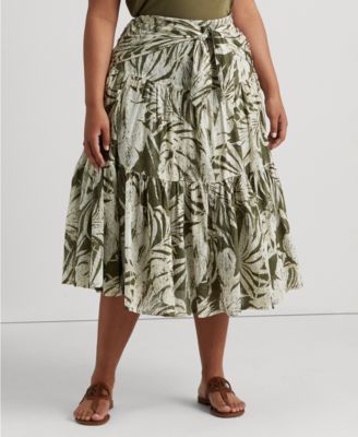 Lauren Ralph Lauren - Plus-Size Palm Leaf–Print Cotton Voile Skirt