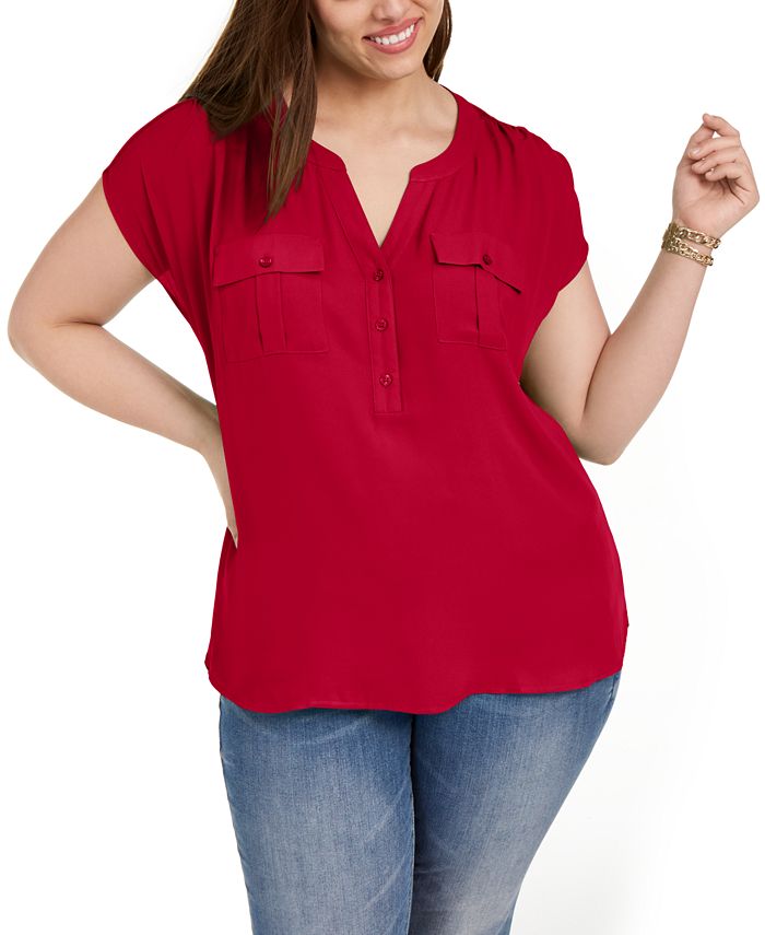 Macy's red plus deals size tops