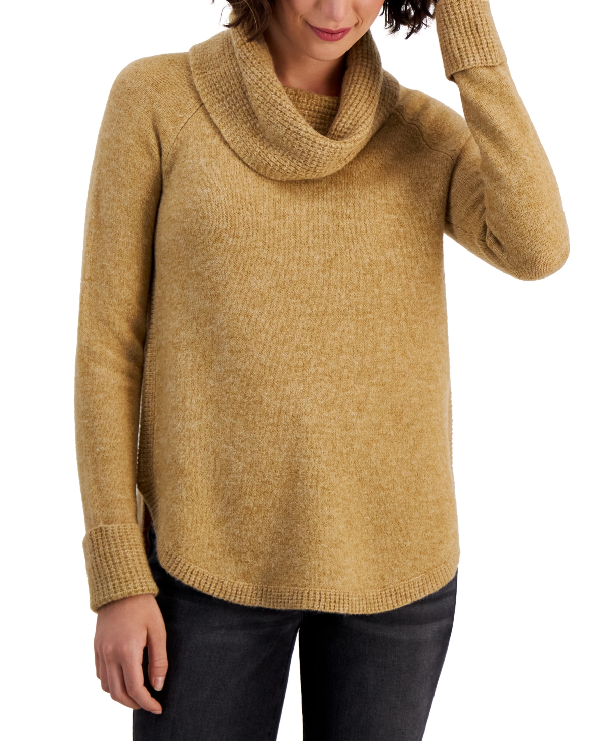 Style & Co Women's Waffle Cowlneck Tunic, Created For Macy's In Warm Toffee