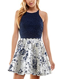 Juniors' 2-Pc. Lace-Up Top & Printed Skirt Dress
