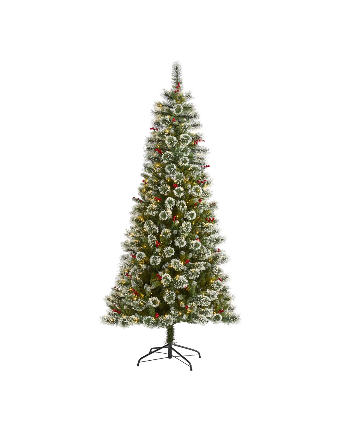 Frosted Swiss Pine Artificial Christmas Tree with Lights and Berries,