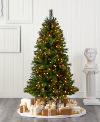 Aberdeen Spruce Artificial Christmas Tree with Lights, Pinecones and Red Berries, 72"