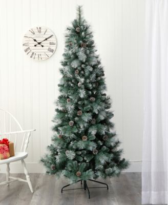 Frosted Tip British Columbia Mountain Pine Artificial Christmas Tree with Lights, Pinecones and Bendable Branches, 84"