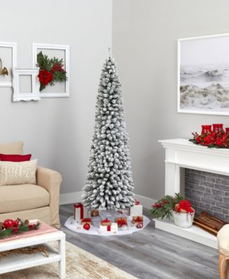 Flocked Pencil Artificial Christmas Tree with Lights and Bendable Branches, 84"
