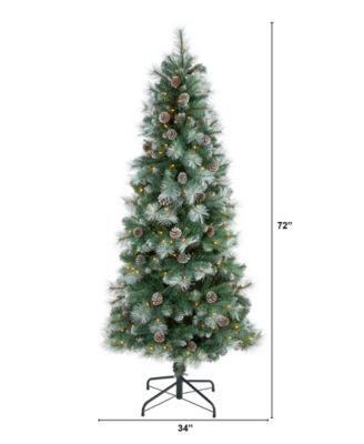 Frosted Tip British Columbia Mountain Pine Artificial Christmas Tree with Lights, Pine Cones Bendable Branches, 72"