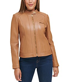 Women's Petite Leather Moto Jacket