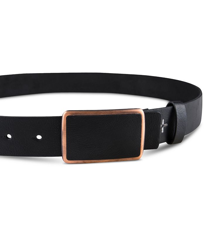 Sun + Stone Men's Bonded Leather Plaque Buckle Belt, Created for Macy's