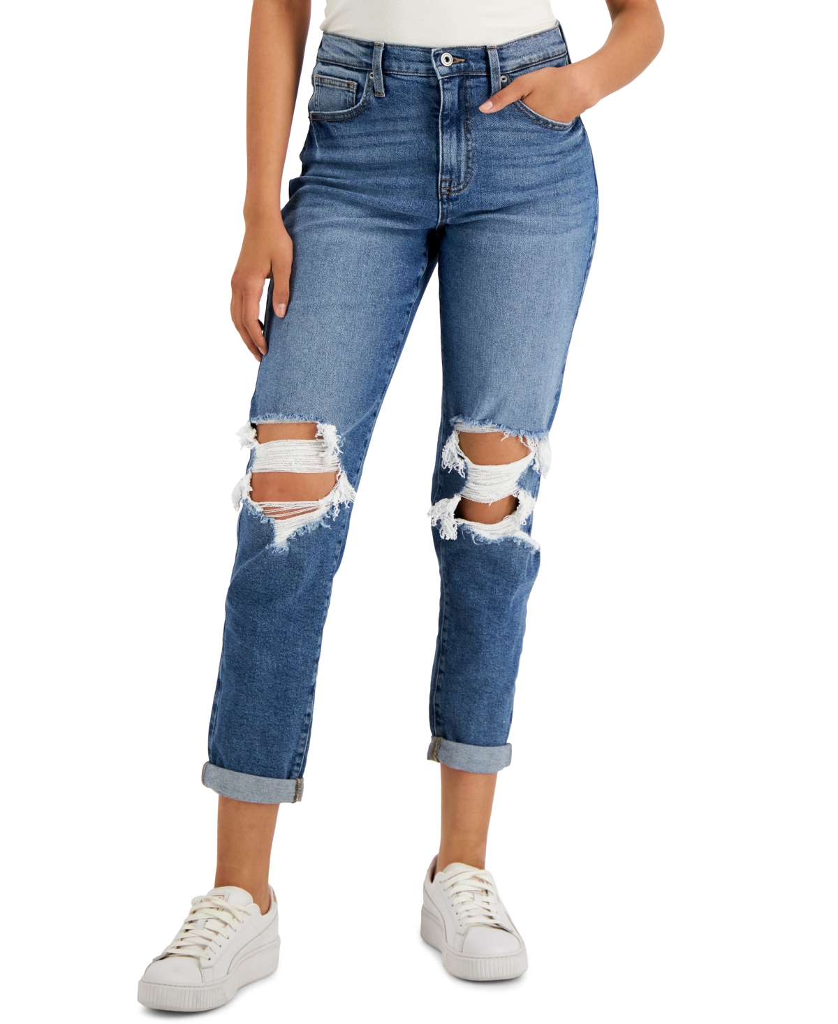 Celebrity Pink Juniors' Ripped Mom Jeans