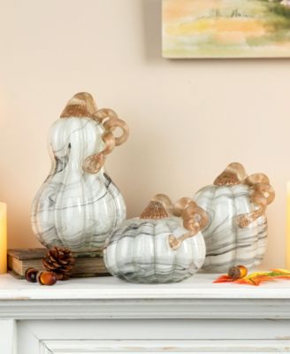 Faux Marble Glass Pumpkin Gourd Set, 3 Piece