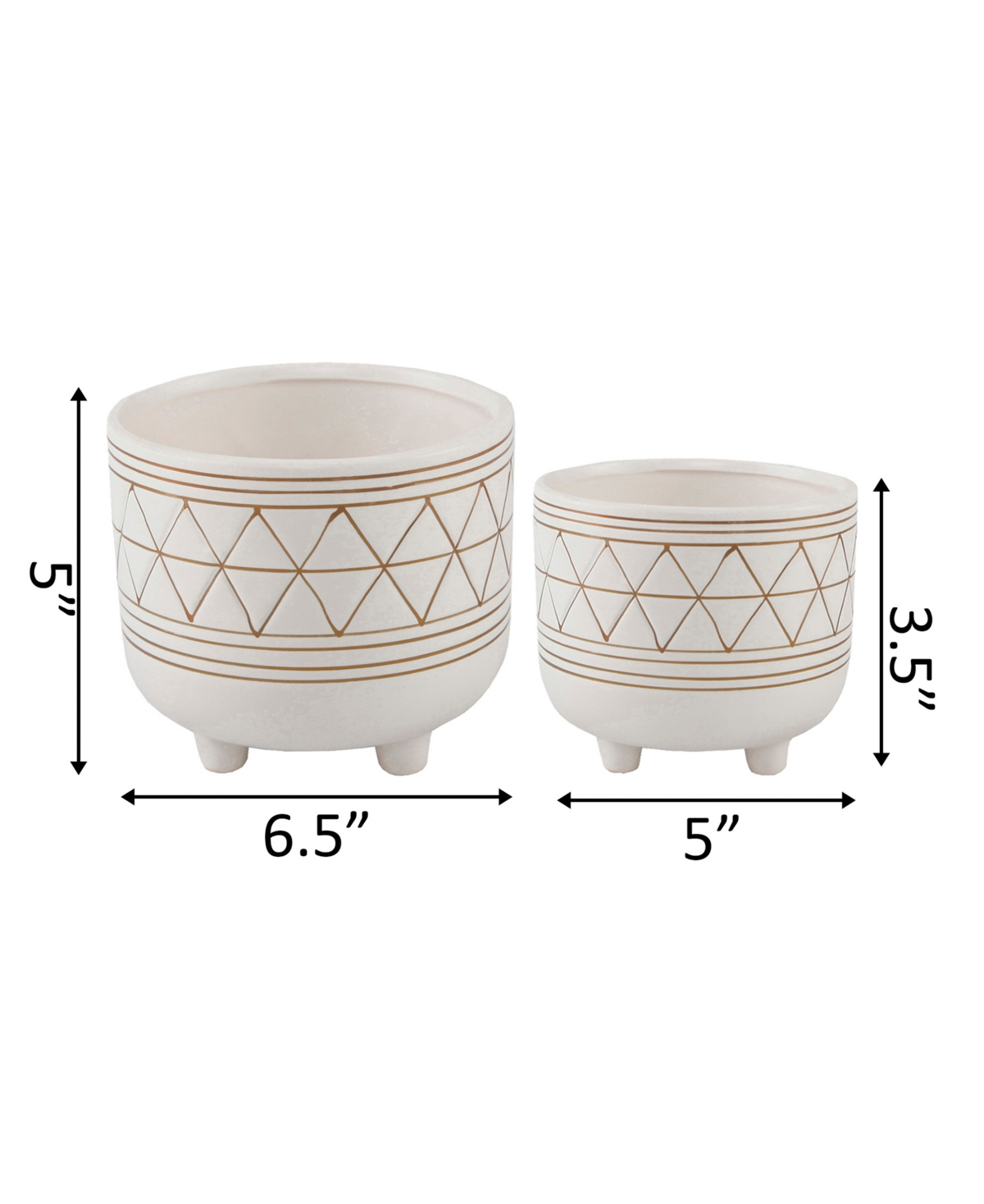 Flora Bunda Geo Ceramic Planter with Legs, Set of 2 - White and Gold-Tone