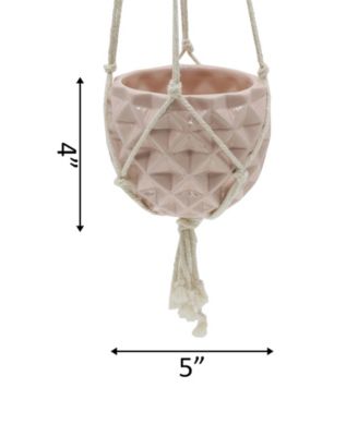 Ceramic Macrame Hanging Planter, 5" x 5"